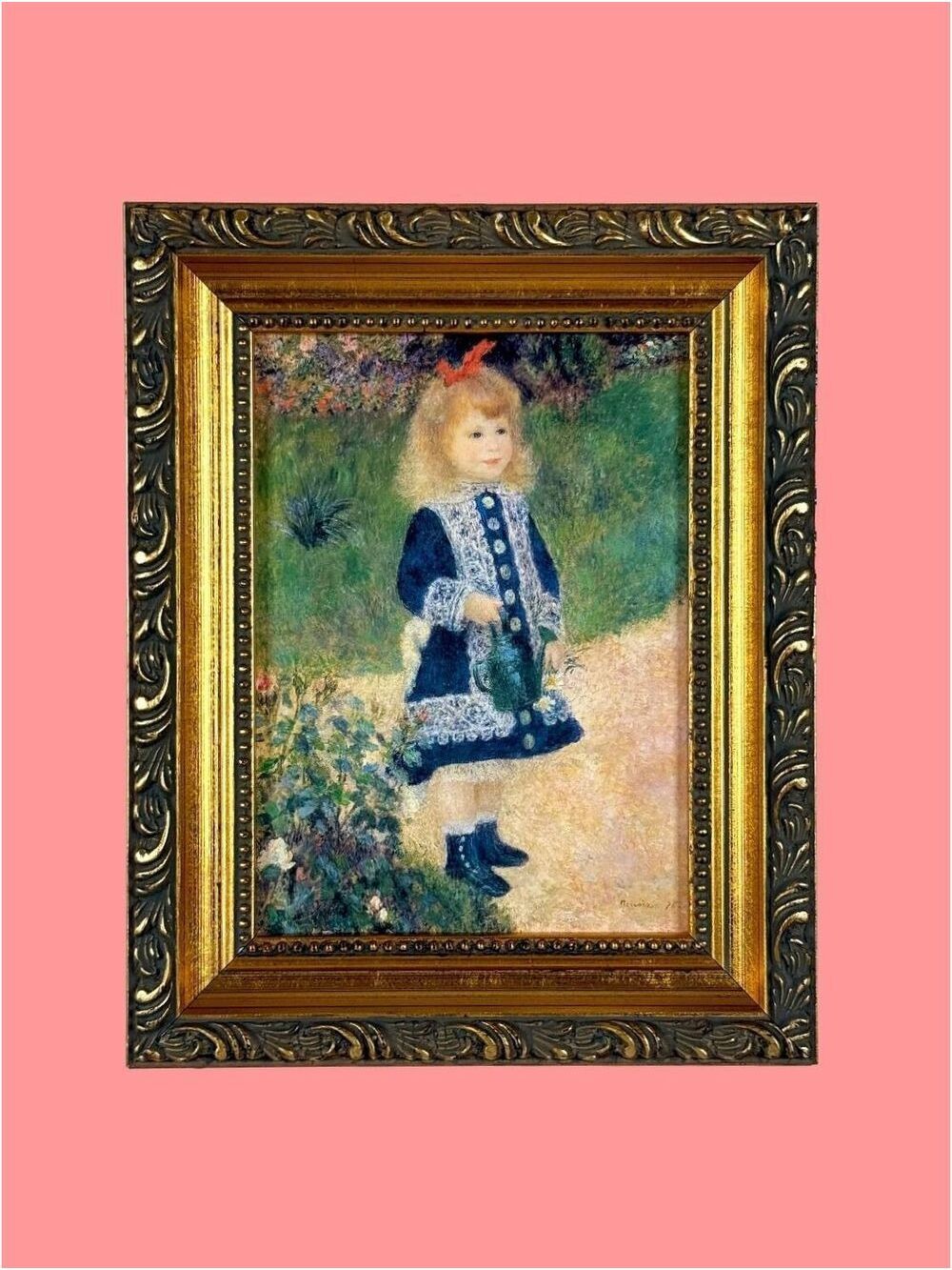 Vintage Renoir A Girl with a Watering Can 1963 Reproduction Print 8x6 in Framed